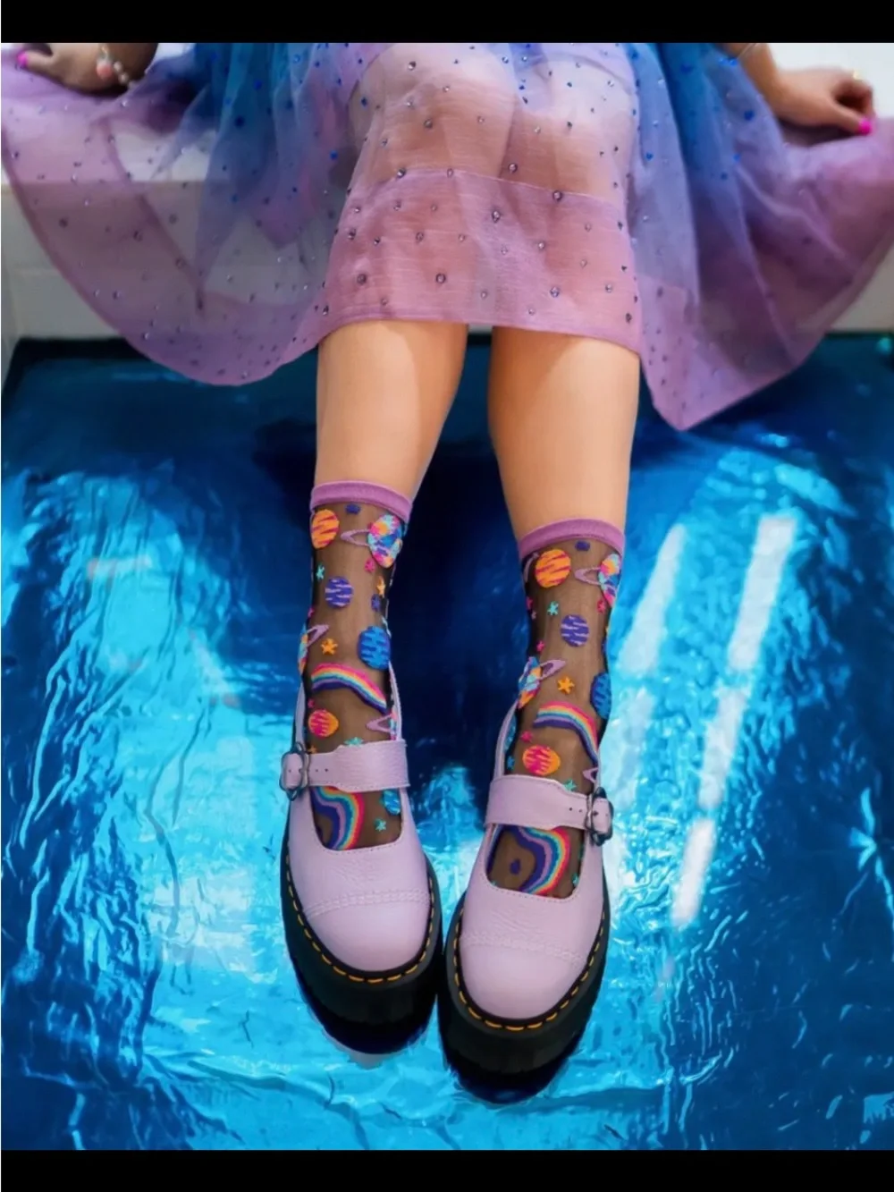 Sheer Pop Art Planet Ankle Socks - Black Sheer. No offers.